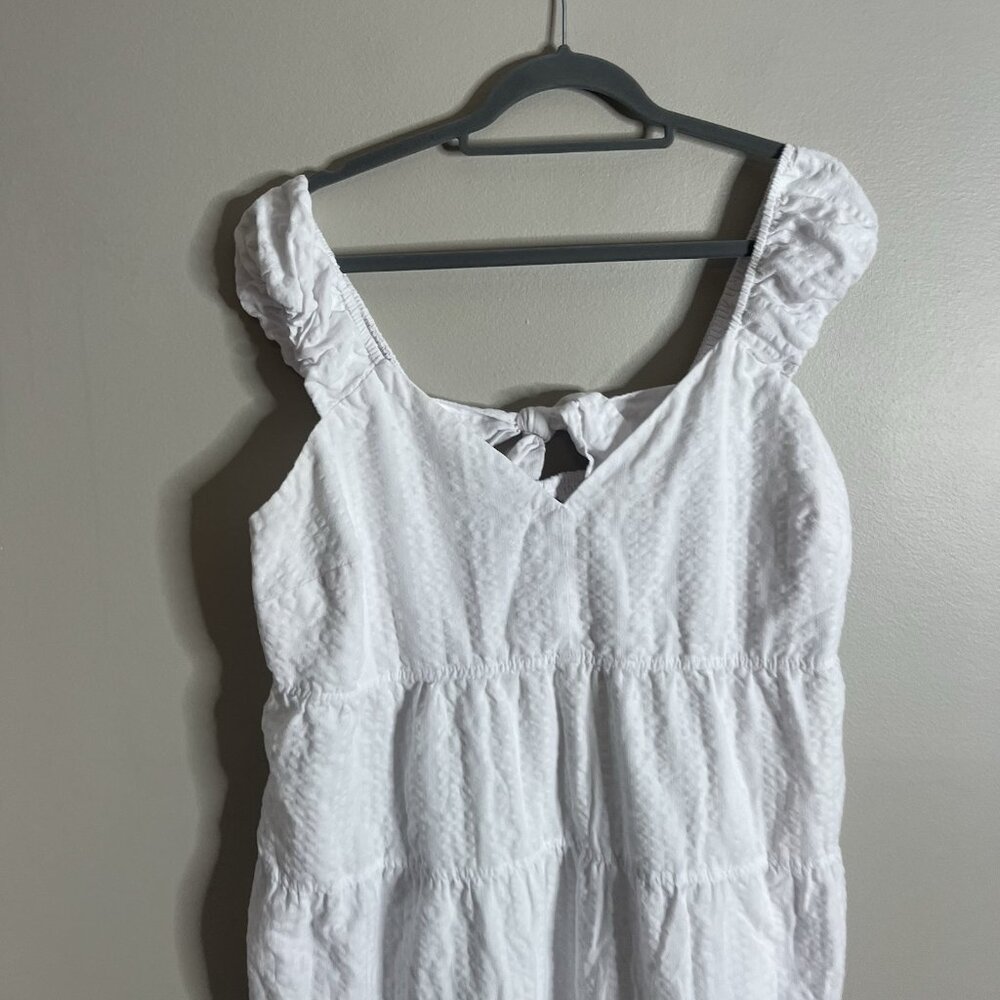 Old Navy Size XL White Tiered Maxi Midi Boho V-Neck Puff Shoulder CottonDress - Picture 2 of 7